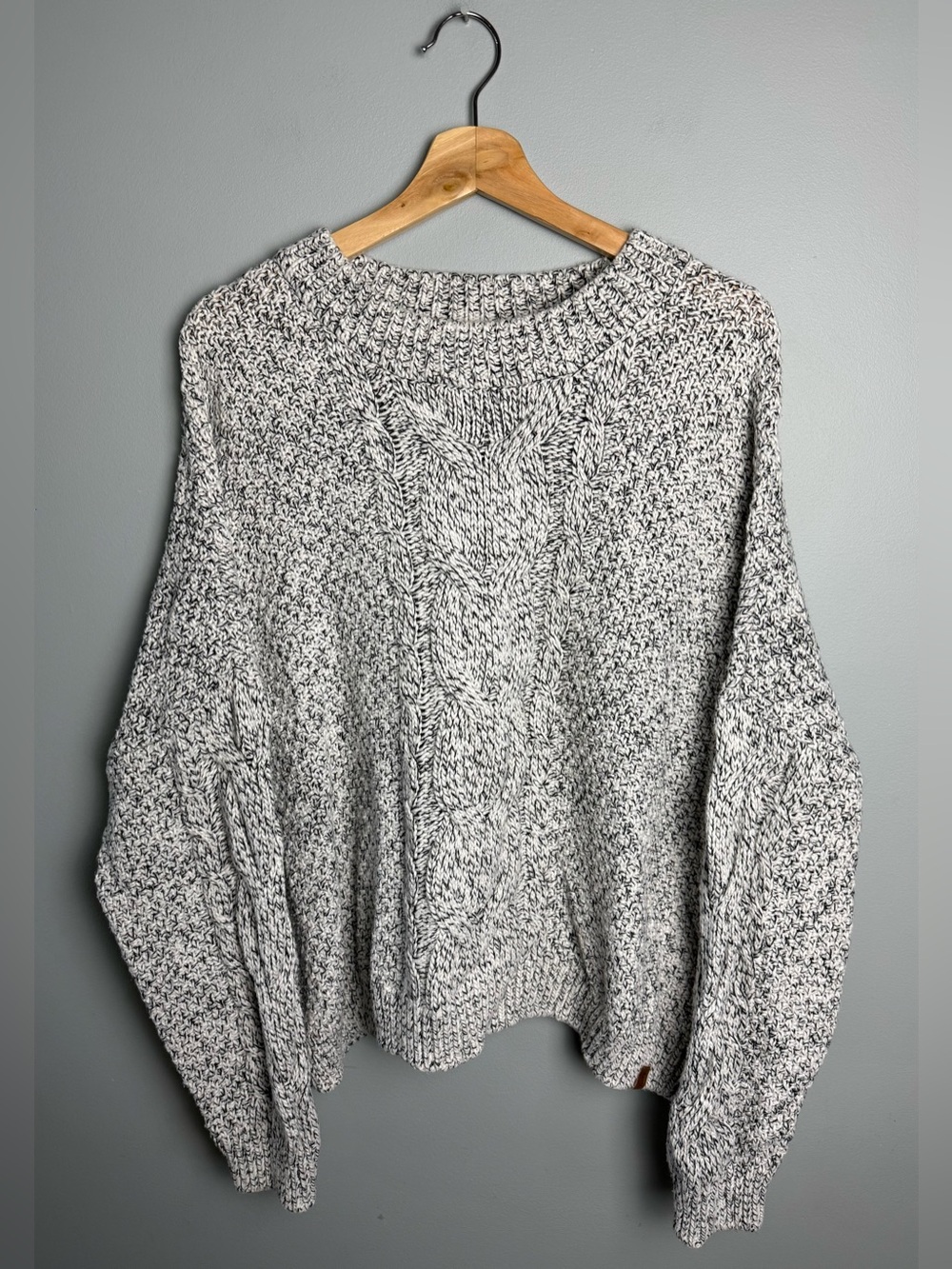 Roots Marled Gray Cable-Knit Crewneck Sweater